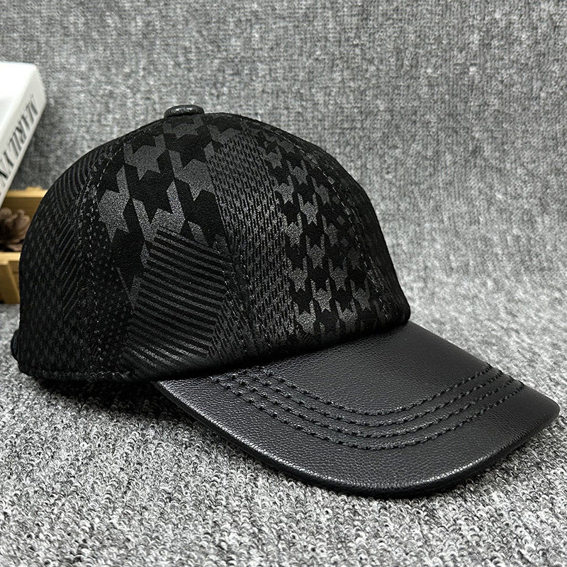 Men's Genuine Sheepskin Leather Baseball Cap - Adjustable Dome Crown Hat