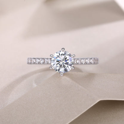 1 Carat Moissanite Sterling Silver Ring - Platinum Plated Wedding Band
