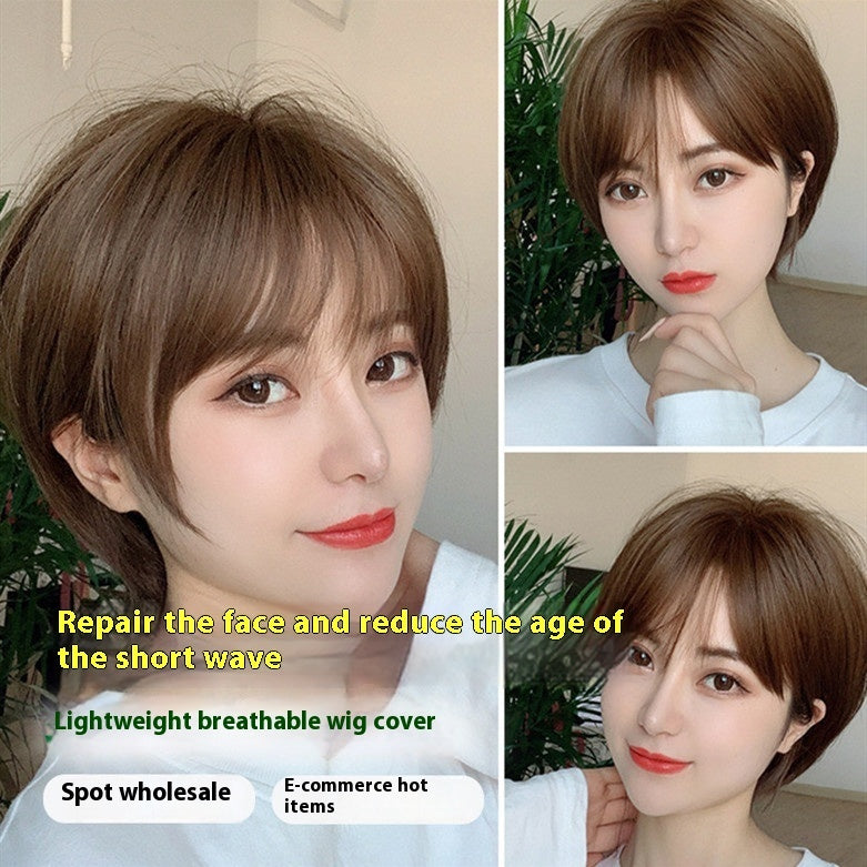 Short Straight Human Hair Wig - Natural Fluffy Style