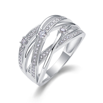 Moissanite Sterling Silver Wedding Ring - Platinum Plated Band
