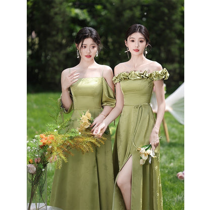 Women's Green Sleeveless High-Waist Bridesmaid Dress — Multiple Lengths & Styles