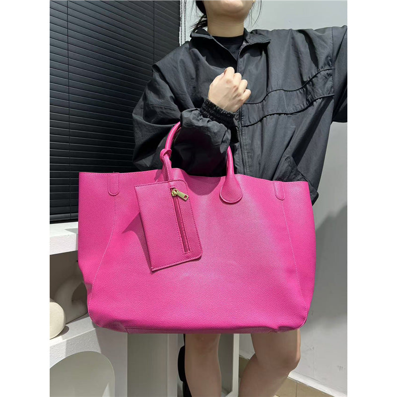 Women's Soft PU Leather Tote Bag - Urban Minimalist Shoulder Bag with Pendant