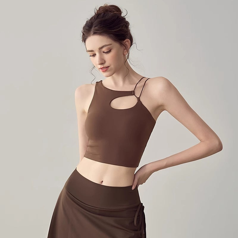 Wireless Sports Bra with Back Cutout Design - Nylon Athletic Support