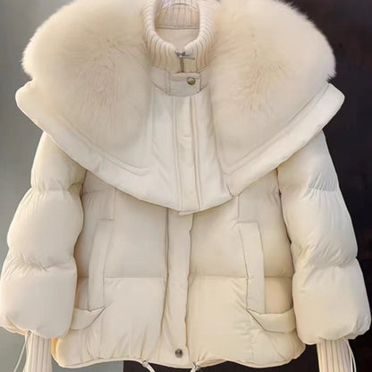 Women's Faux Fur Collar Parka Coat - Thickened Cotton Winter Jacket