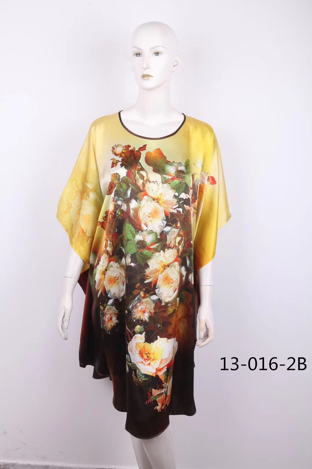 Women's Luxe Silk Bat Sleeve Nightdress - 100% Mulberry Silk Loose Fit Pajama Dress with Inkjet Prints
