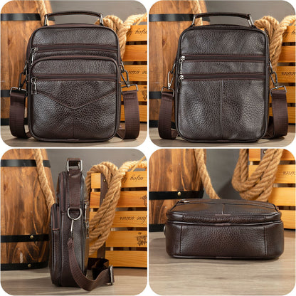 Men's Top Grain Genuine Leather Crossbody Bag - Large Capacity Business Messenger Bag