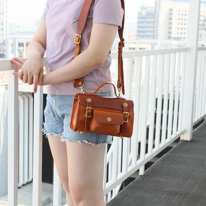 Vegetable-Tanned Head Layer Cowhide Leather Messenger Bag - European American Retro Style
