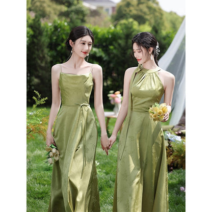 Women's Green Sleeveless High-Waist Bridesmaid Dress — Multiple Lengths & Styles