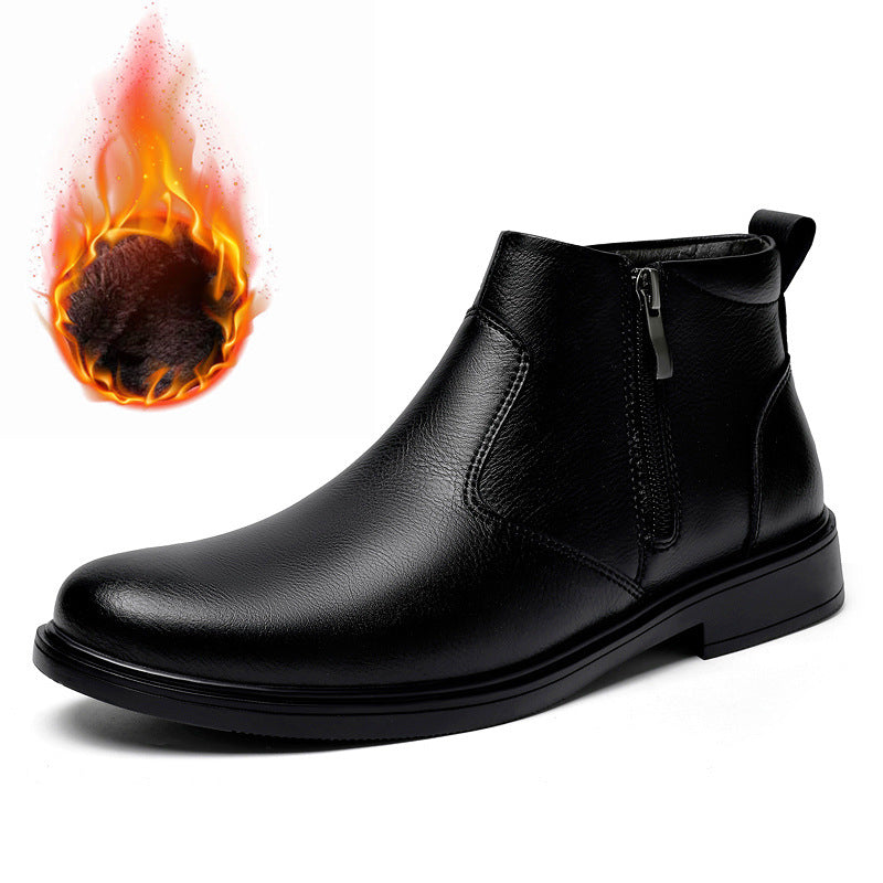 Men's Double-Layer Cowhide Leather Martin Boots - Classic Round Toe