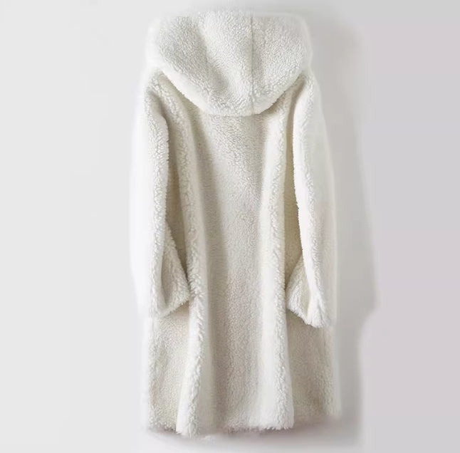 Women's Mid-Length Wool Hooded Coat - Elegant Commuter Style