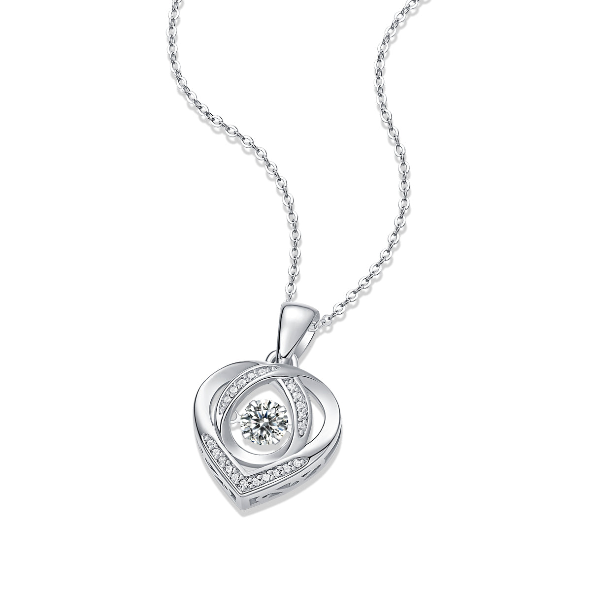 Moissanite Heart Necklace Pendant - 0.5 Carat S925 Silver Platinum-Plated with GRA Certificate