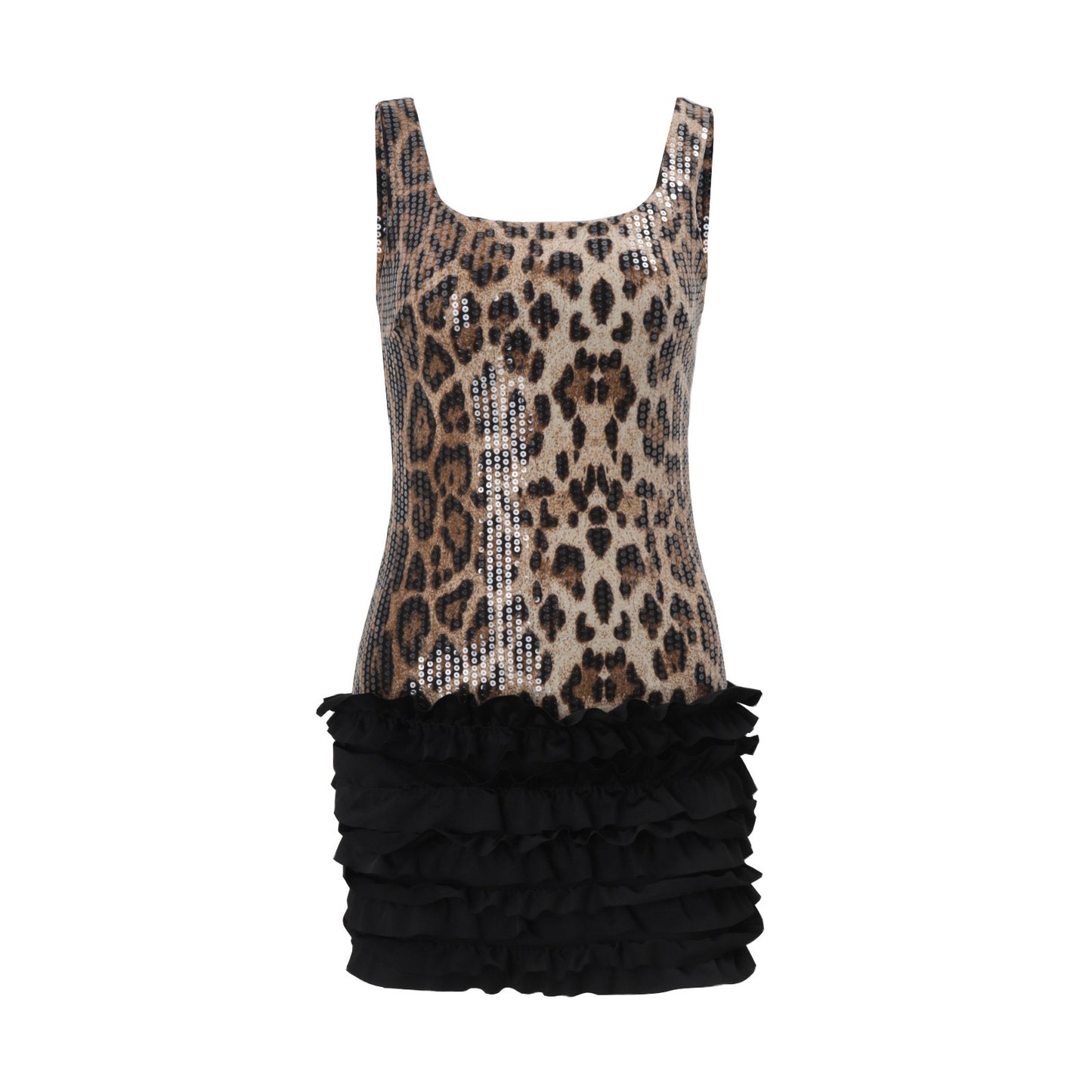 Women's U-Neck Sequin Tassel Mini Dress - High-Waist Party Dress