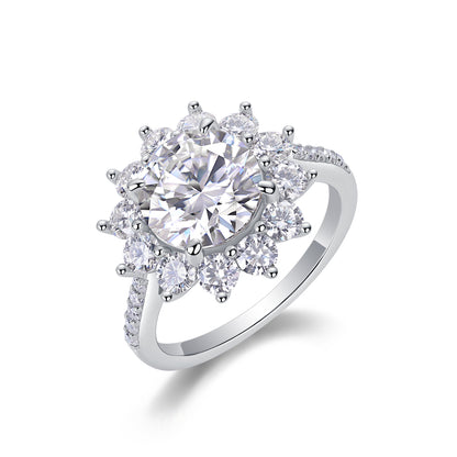 3 Carat Moissanite Sterling Silver Ring - Platinum Plated Wedding Band