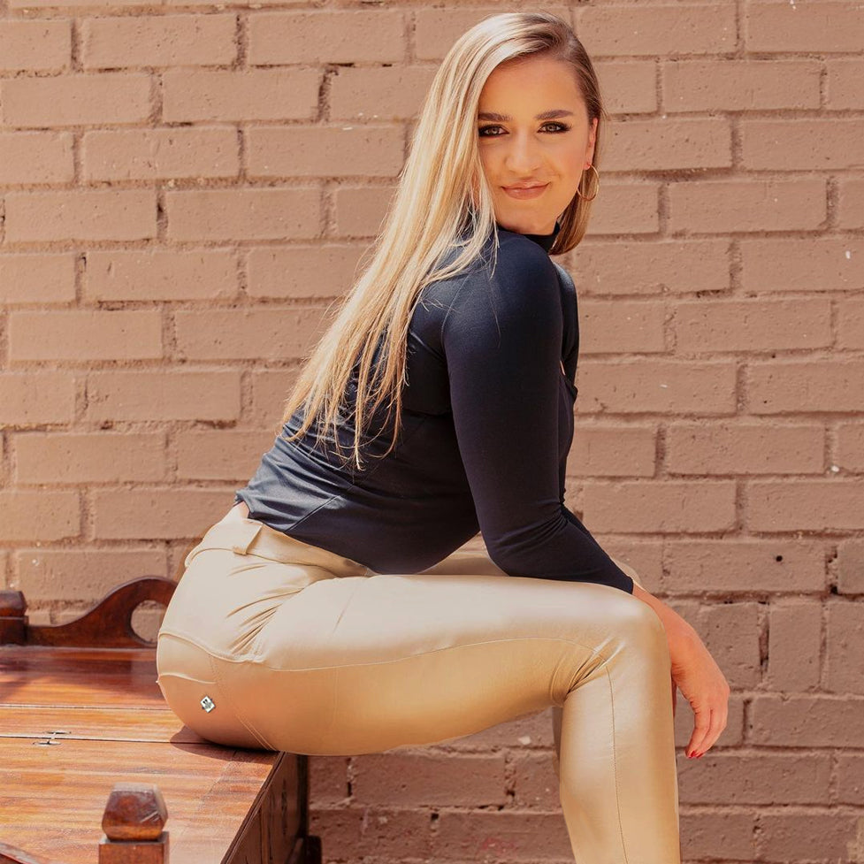 Fleece-Lined Fitness Leggings - Metallic Yoga Pants for Women