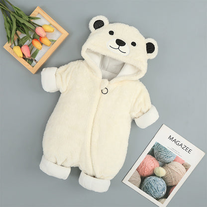 Baby Hooded Cotton Romper - Thickened Winter Onesie with Zipper