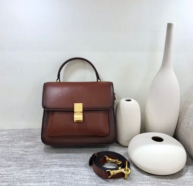 Cowhide Leather Women's High-End Retro Square Shoulder Bag - European American Style with Zipper