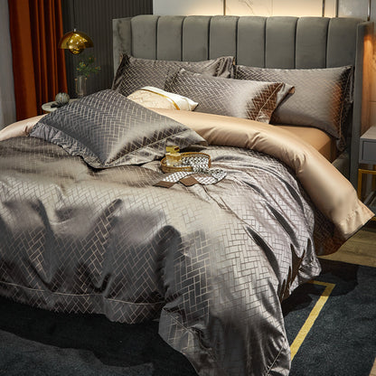 Luxury Jacquard Bedding Set - 4-Piece European Satin Brocade Collection