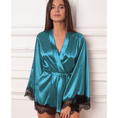 Women's Silk Lace Nightdress Pajamas - Ice Silk Sleepwear Set