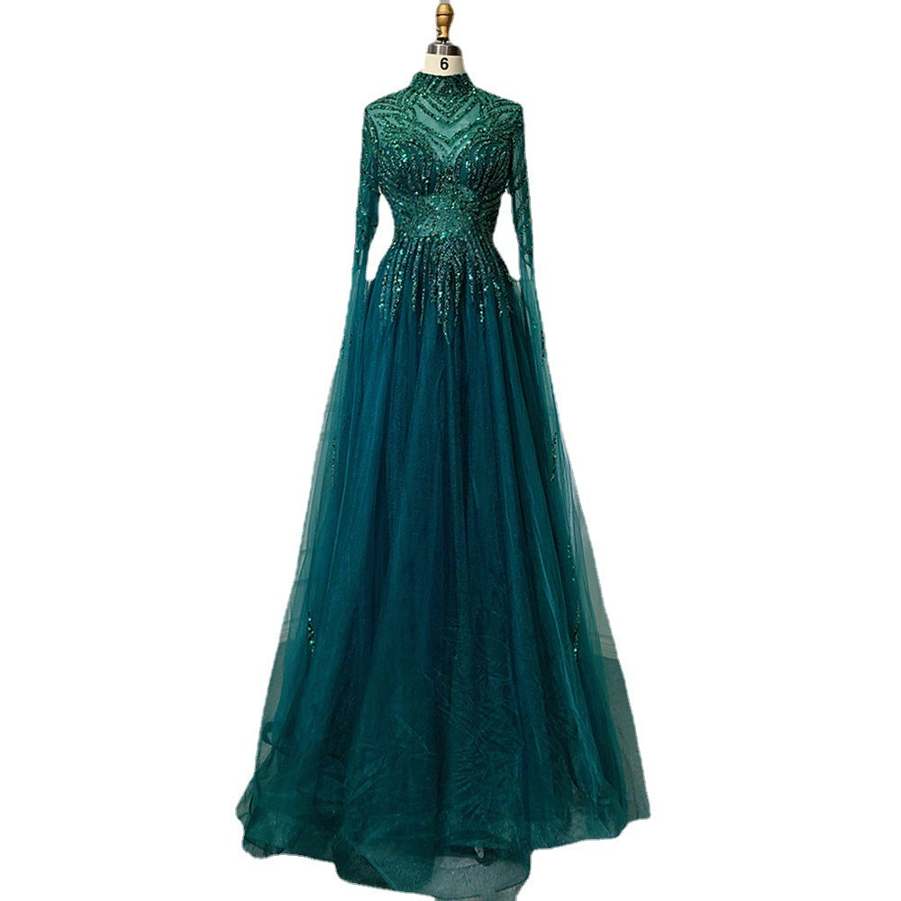 Elegant Organza Dress - Long Sleeve Mid-Waist Formal Gown for Special Occasions