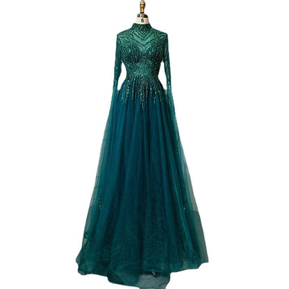 Elegant Organza Dress - Long Sleeve Mid-Waist Formal Gown for Special Occasions