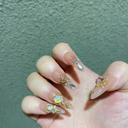 Water-Resistant Press-On Nail Set - Ice Moon Design Long-Lasting Wearable Nails