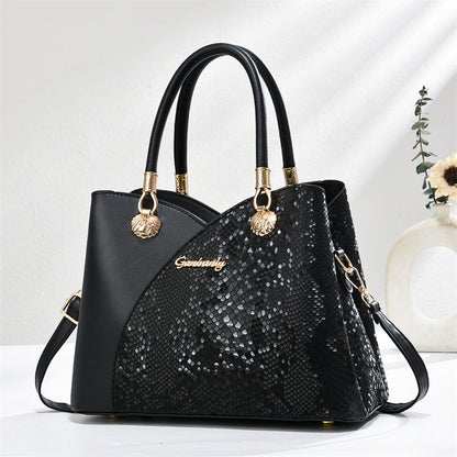 Large Capacity Fashion Tote Bag - PU Leather with Stone Pattern Detail