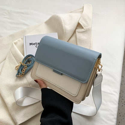 PU Leather Chain Shoulder Bag - Small Square Crossbody with Wide Strap