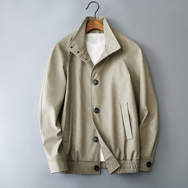 Casual Korean Retro Two-Tone Men's Synthetic Leather Coat - Short Loose Fit Jacket