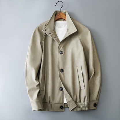 Casual Korean Retro Two-Tone Men's Synthetic Leather Coat - Short Loose Fit Jacket