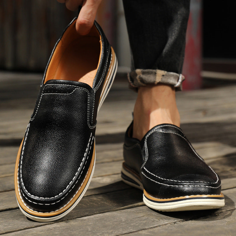Men's Hand-Sewn Casual Leather Slip-On Shoes - Breathable Bean Style