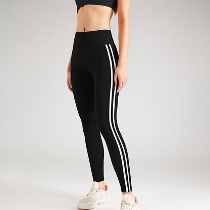 Side Striped High-Waist Hip-Lift Fitness Pants - Leisure Sport Leggings