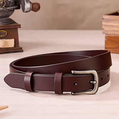 First Layer Cowhide Leather Belt - Women's Versatile Simple Design with Alloy Pin Buckle