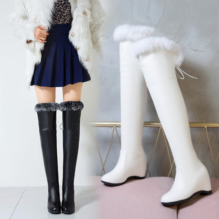 Women's Thigh High Wedge Winter Boots - Over The Knee Fur Plush Heels