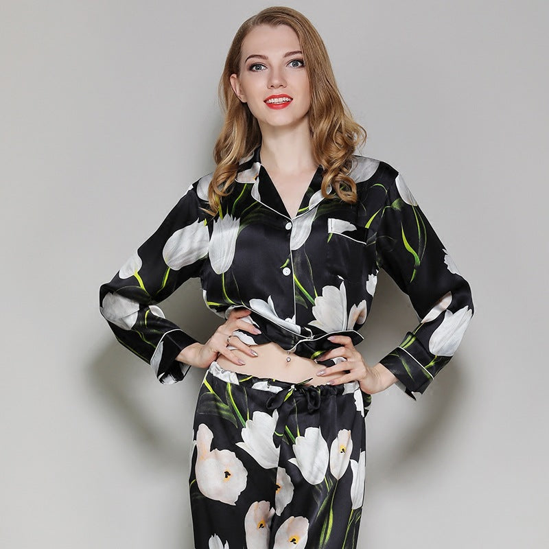 Luxe Silk Long-Sleeve Pajama Set - Two-Piece Sleepwear