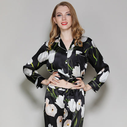 Luxe Silk Long-Sleeve Pajama Set - Two-Piece Sleepwear