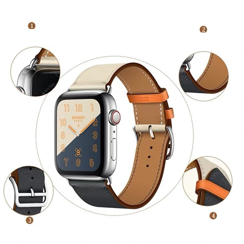 Genuine Leather Apple Watch Band - Premium Cowhide Strap with Stainless Steel Pin Buckle