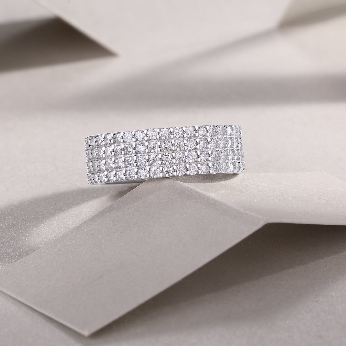 Moissanite Sterling Silver Wedding Ring Set - Platinum Plated Band