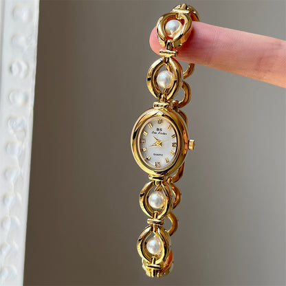 Women's Pearl Bracelet Watch - Elegant Chain Design Timepiece