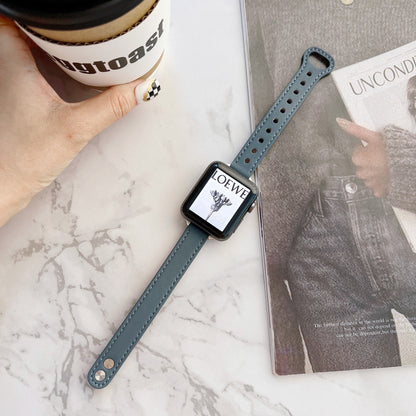 Slim Leather Apple Watch Band - Double Rivet Design with Custom Interface