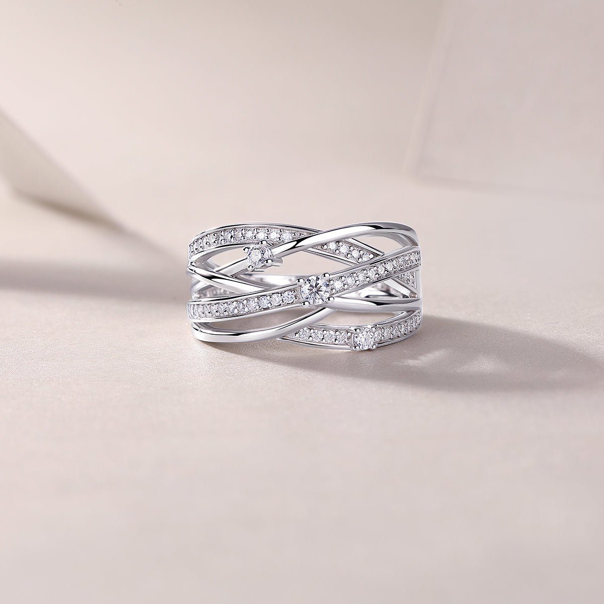 Moissanite Sterling Silver Wedding Ring - Platinum Plated Band