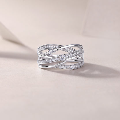 Moissanite Sterling Silver Wedding Ring - Platinum Plated Band