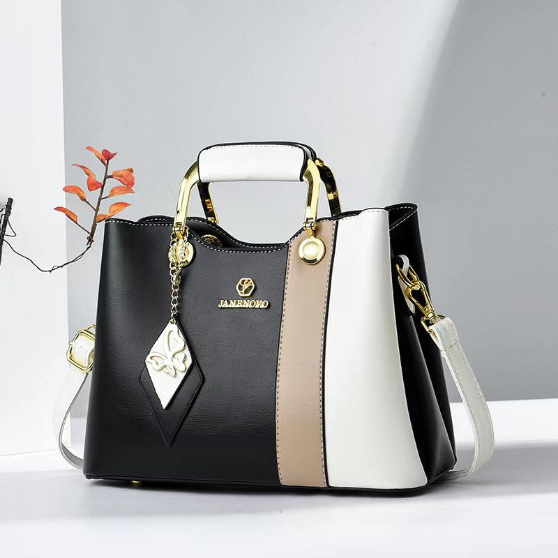 Color Block PU Leather Tote Bag - Casual Crossbody Shoulder Bag