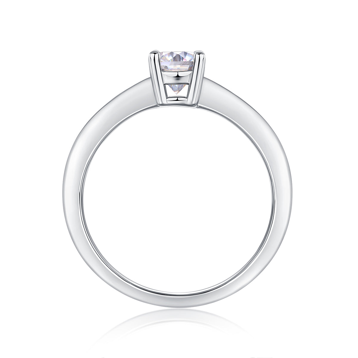 Oval Moissanite Sterling Silver Ring - Platinum Plated Wedding Band