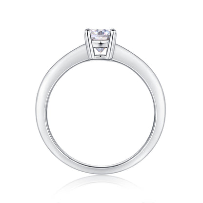 Oval Moissanite Sterling Silver Ring - Platinum Plated Wedding Band