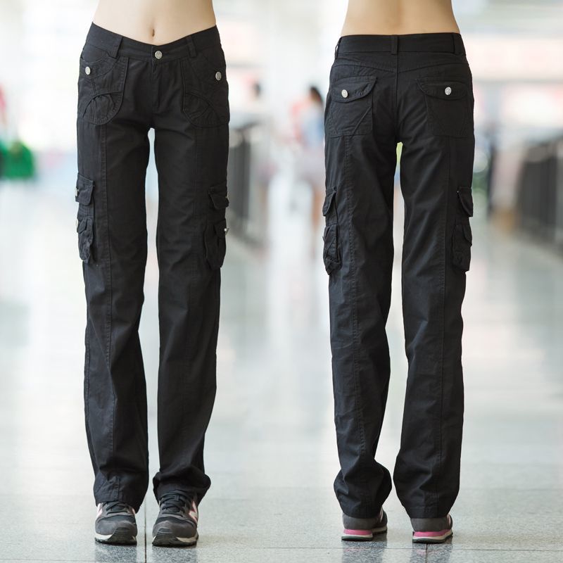 Loose Multi-Pocket Cargo Pants - Women's Straight Leg Cotton Trousers