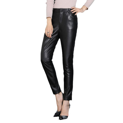 Women's Genuine Sheepskin Leather Pencil Pants - Slim Fit Trousers