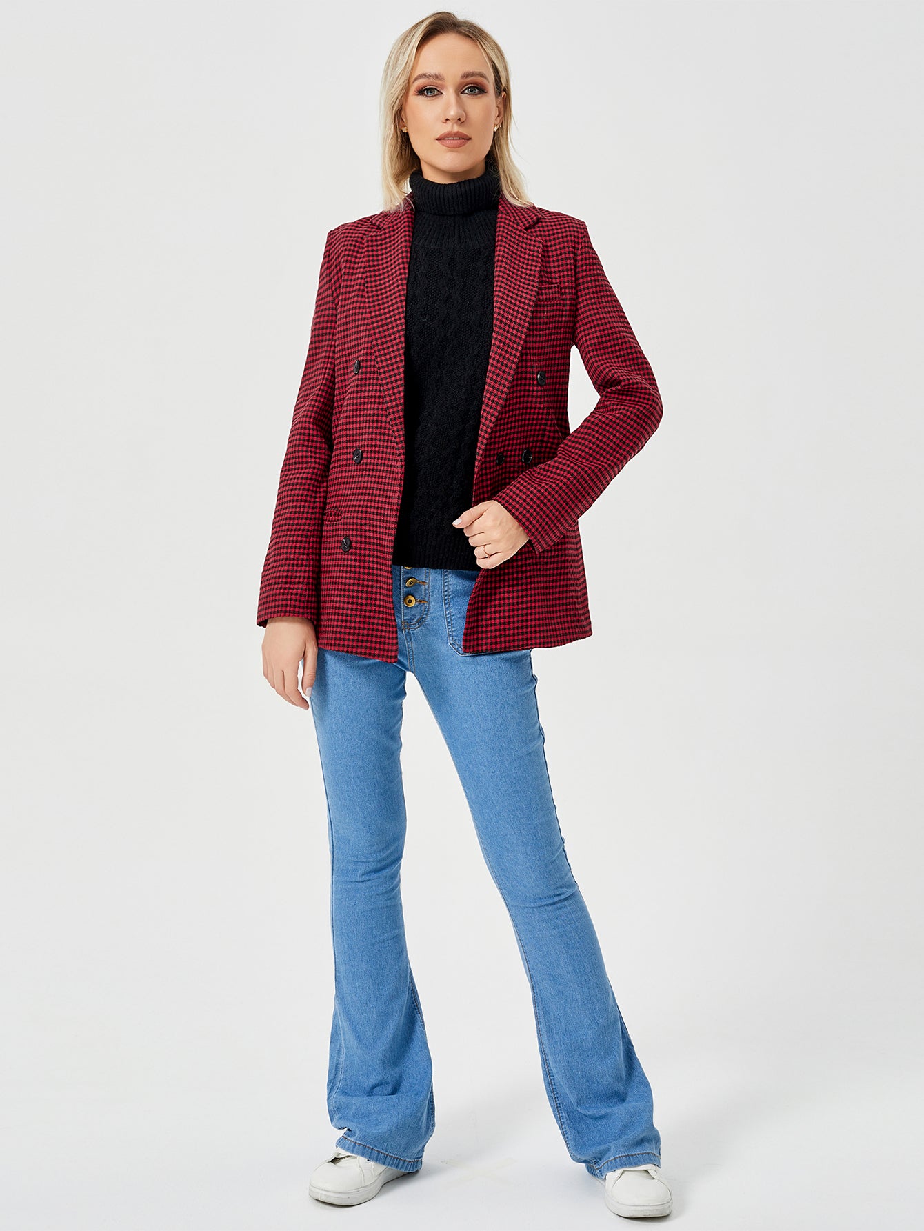 Women's Double Breasted Blazer - Long Sleeve Work Office Jacket