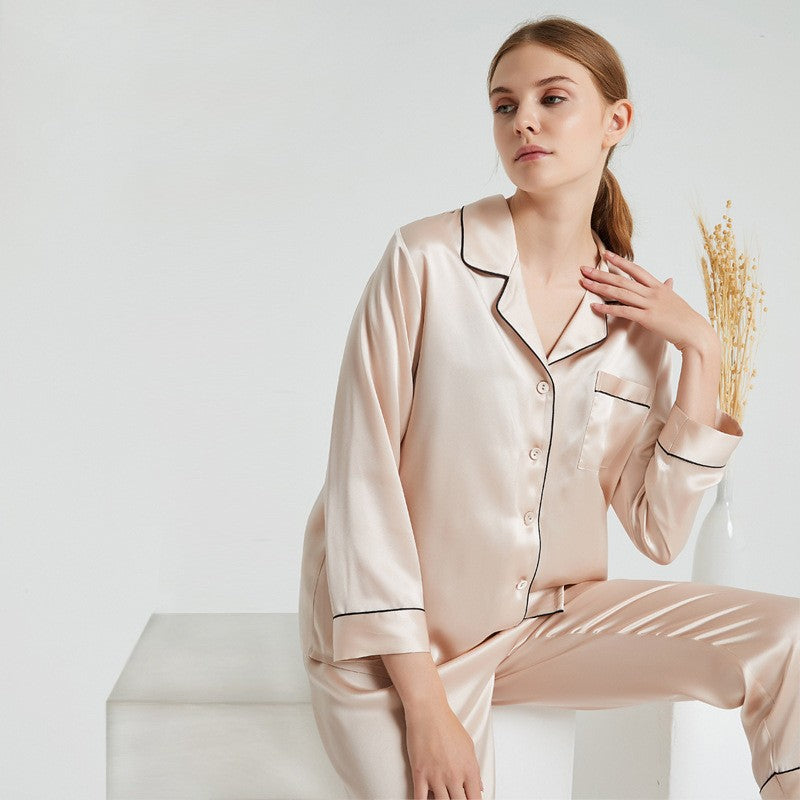 Couple's Silk Pajamas Long-sleeve Suit Silk Homewear