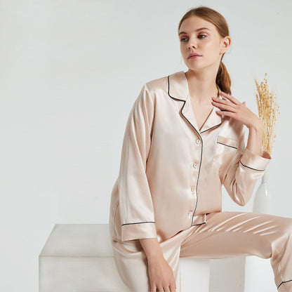 Couple's Silk Pajamas Long-sleeve Suit Silk Homewear