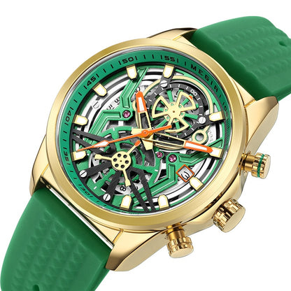 Men's Mechanical-Style Quartz Watch | Silicone Strap, Alloy Case & 30M Water Resistance